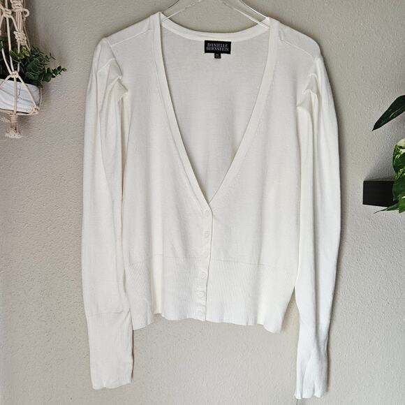 DANIELLE BERNSTEIN Puff‎ Sleeve Cropped Cardigan Ivory White Size 3X NEW - Picture 3 of 13
